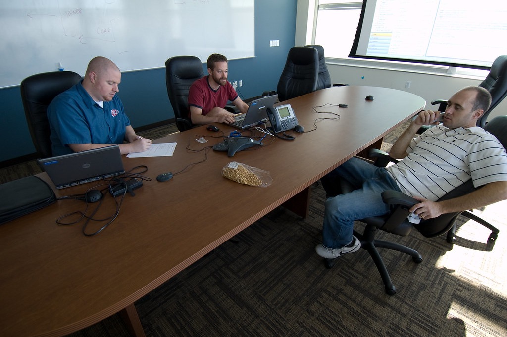 AI change management review meeting around a conference table