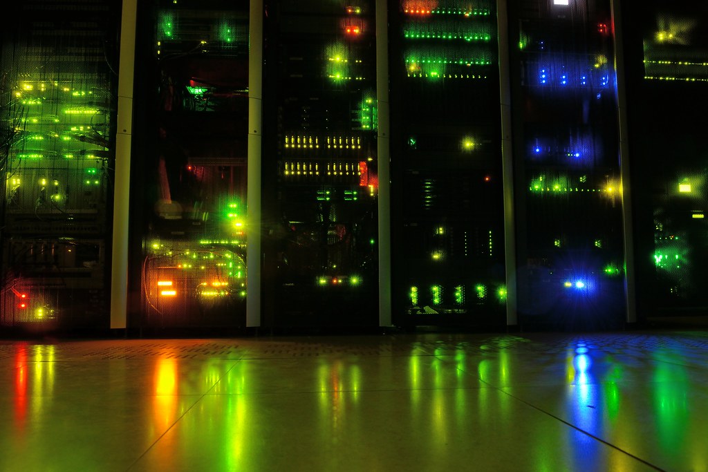 Server racks in a data centre representing the estate covered by a patch management SLA